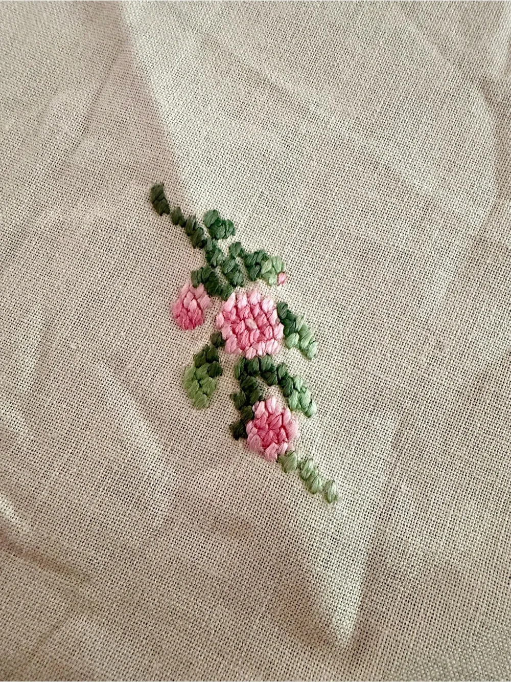 Vintage Hand Embroidered Floral Table Topper
